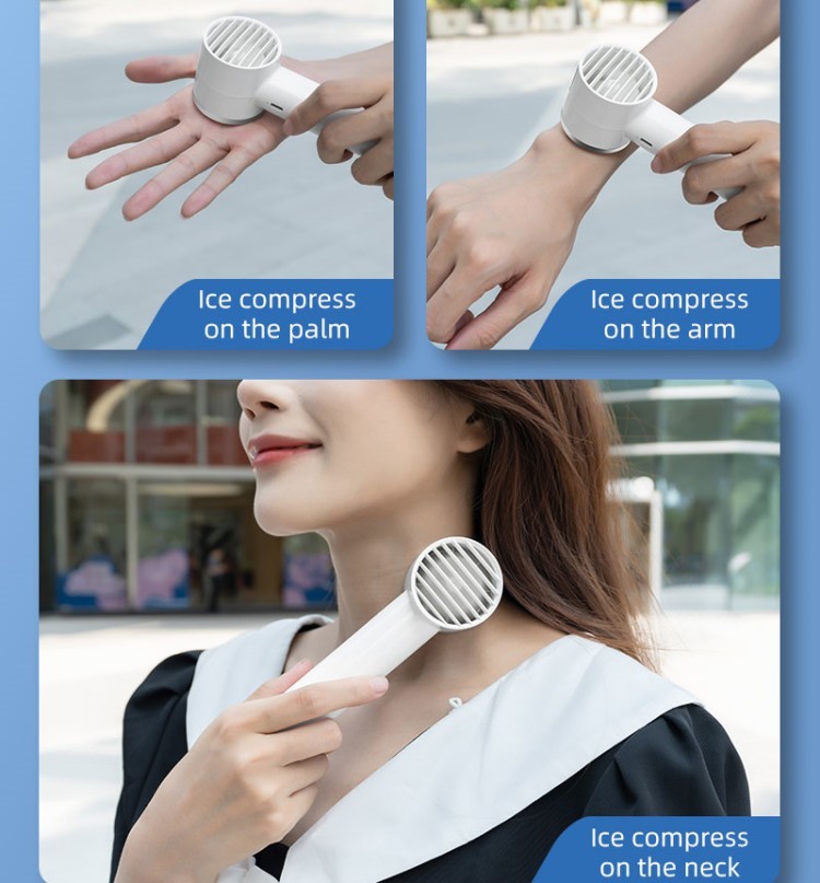 5 Speeds Battery Operated Rechargeable Portable Hand Held Fan With Ice Compress