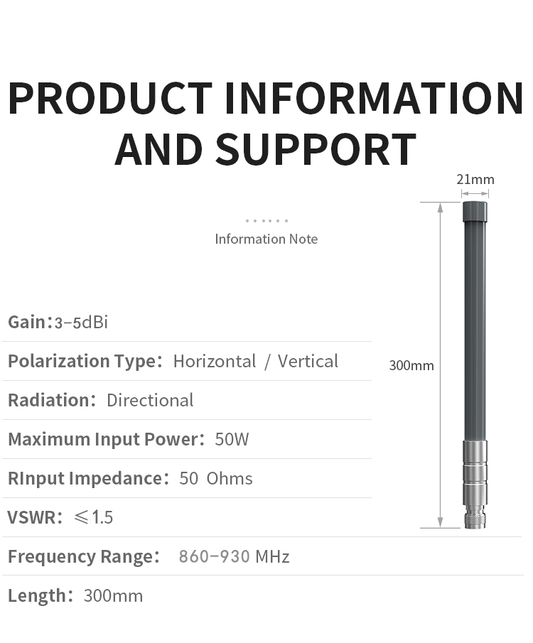 Lora Fiberglass Antenna 50Ω Impedance 3dbi 5.8dbi 8dbi 10dbi 12dbi 15dbi white/grey/black