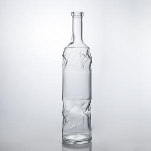 China Highly Durable Liquor Glass Bottle with Embossed Pattern and Cork Stopper Perfect wholesale