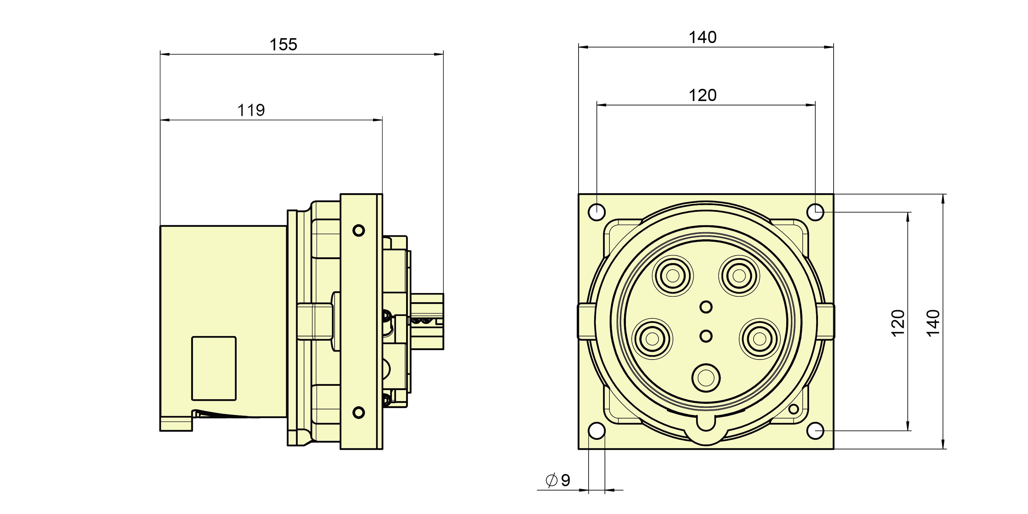 PowerSyntax Panel Mounted Appliance Inlet Plug Part 4P 200A IP67 380V High Current No. 75261