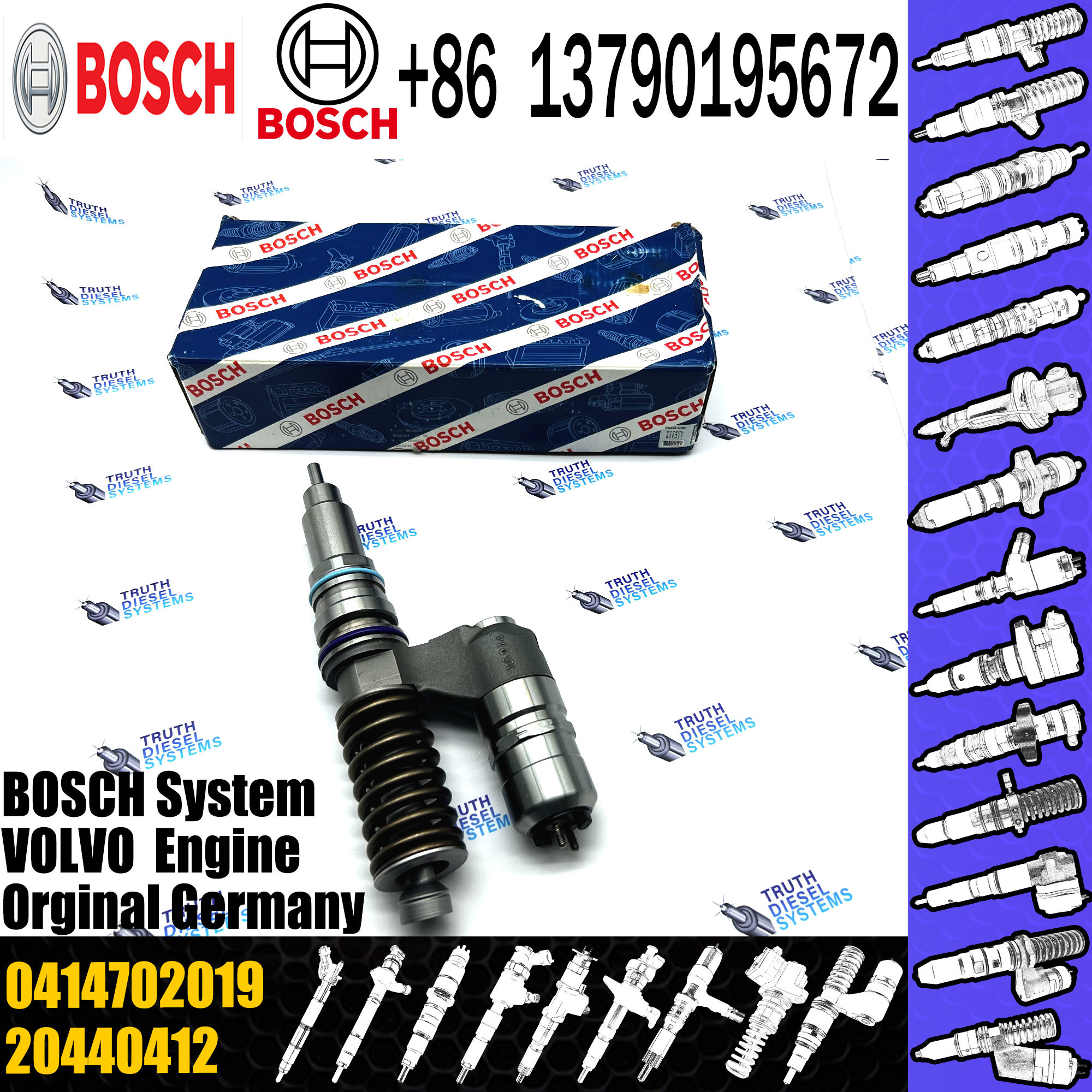 Common rail diesel engine parts fuel injector 20440409 0414702019 diesel fuel injection pump/unit injector system 041470