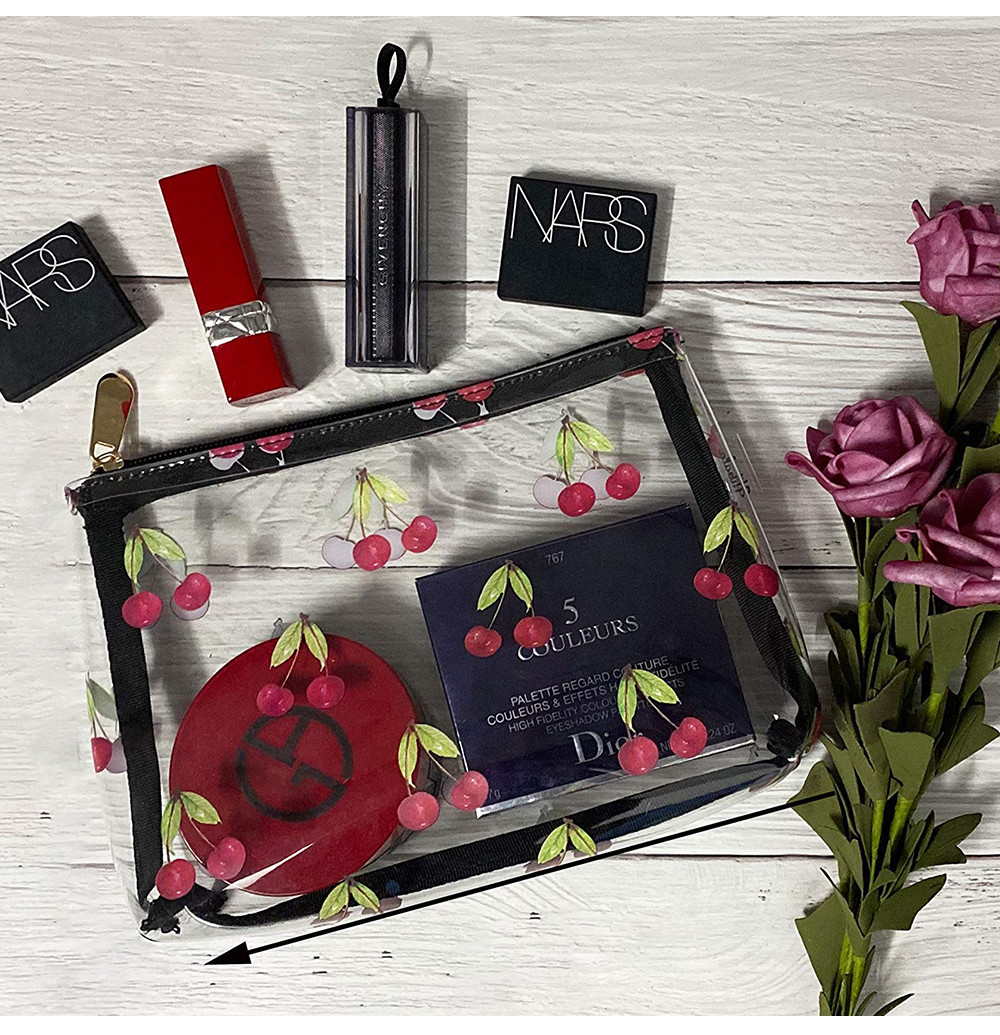 Cherry Print Clear PVC Makeup Cosmetic Bag For Travel