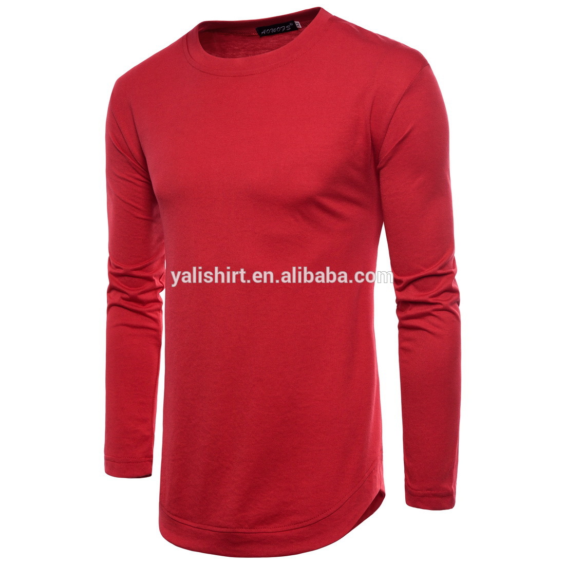 China factory wholesale cheap men blank longline curved hem long sleeves t shirt