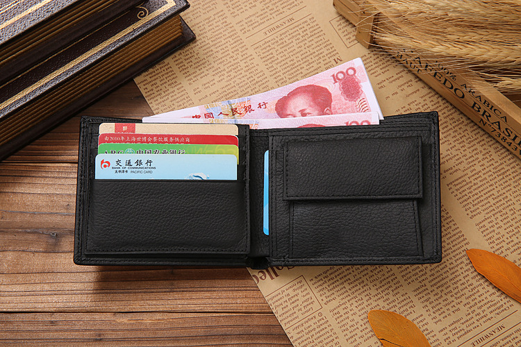 Men's Short Credit Card Holder Coin Purse Three Fold Zipper Pu Palmprint Leather Wallet