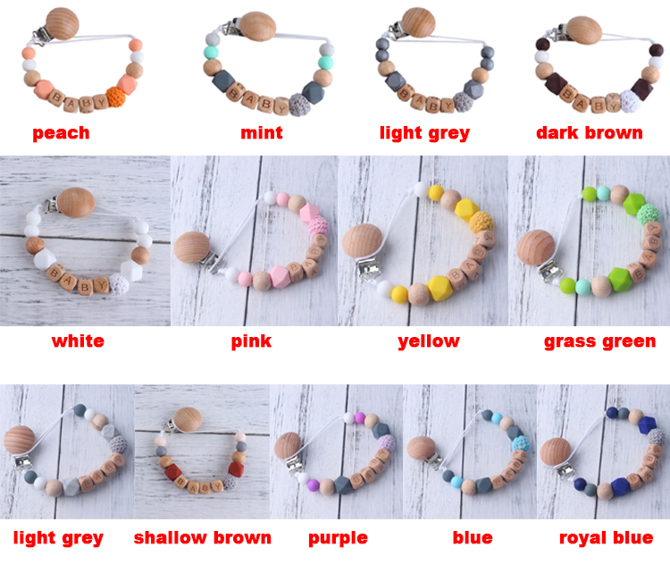 Crochet Silicone Wooden Soother ClipsSilicone Bead Pacifier Clip 30*3*2cm