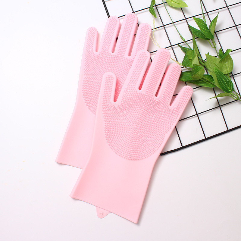 Magic Silicone Dish Washing Scrubber 2 In 1 Reusable Rubber Gloves Heat Resistant Kitchen Tool For Household Pet Brush