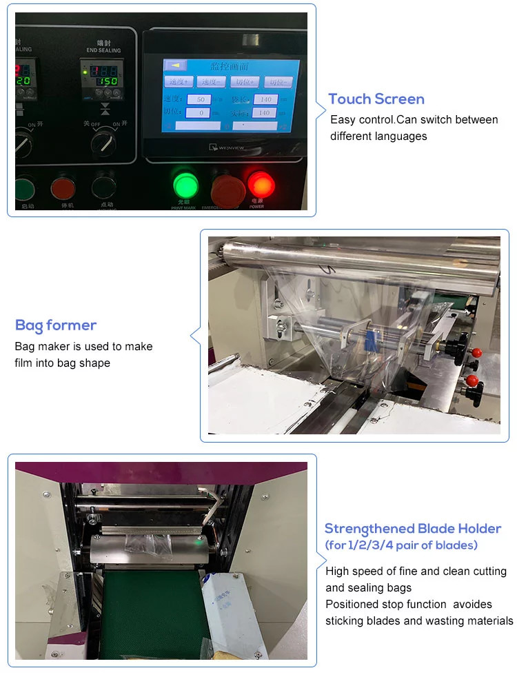 Automatic Horizontal Biscuits Cake Bread Candy Cookies Chocolate Bar Flow Wrapping Pillow Packing Machine Food Packaging