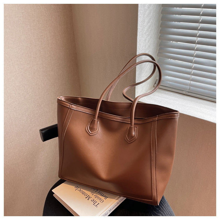 Vintage Style Women's Tote Bag PU Fabric Stitching Shoulder Bag with Large Capacity