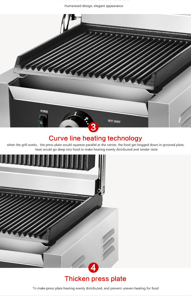 Commercial Electric Grilled Sandwich Panini Maker with Upper Grill Size 215*215mm