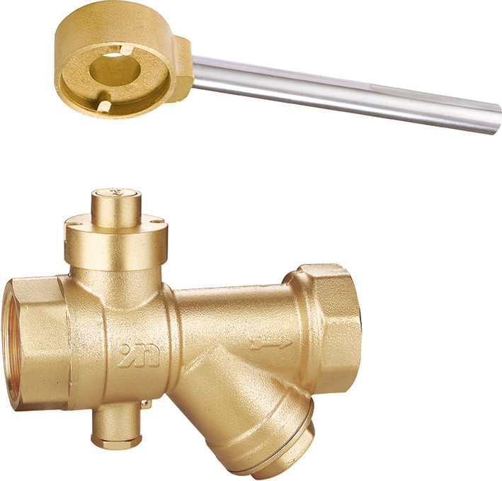 1614 Magnetic Lockable Brass Ball Valve DN20 DN25 DN32 Stemhead Round Patterned with Meter Outlet and Built-in Strainer