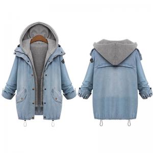 China Cheap Plus size drawstring twinest hooded outwear denim coat for women wholesale