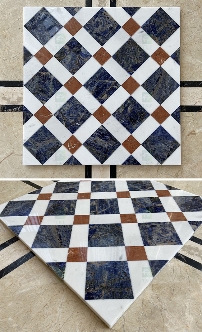Handmade Square Interior Waterjet Medallions Patterns Marble Stone Floor Tile