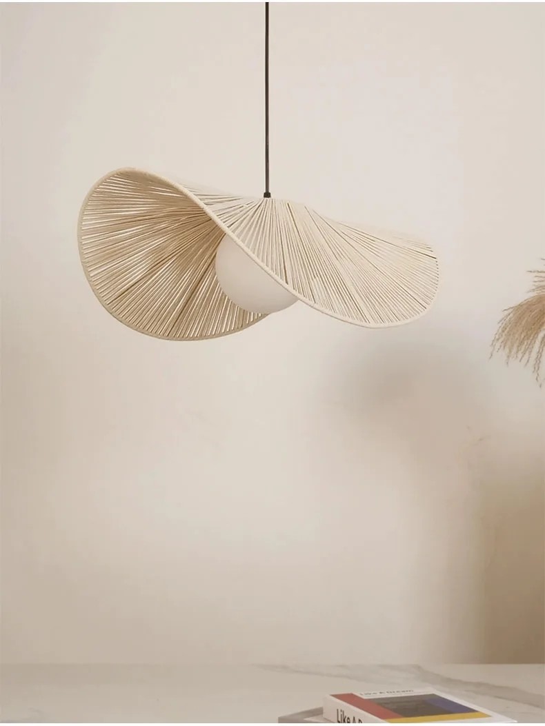 Nordic Vintage Wabi Sabi CottonRope Straw Hat Led Pendant Lights(WH-AP-578)