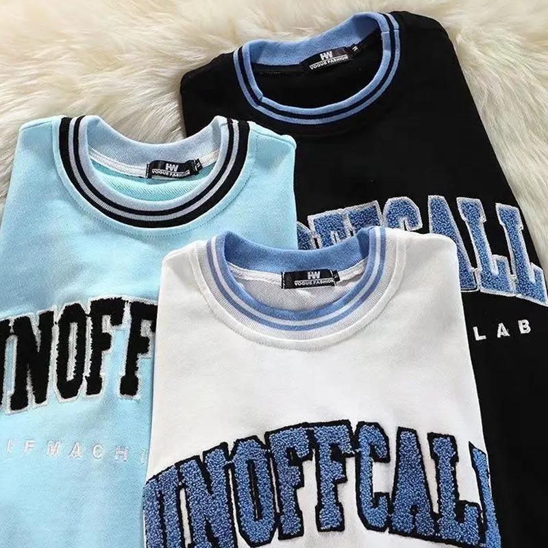 Wholdsales OEM Oversized High Quality Letter Men Hoodie Crewneck Chenille Embroidery Logo Patches Pullover Sweatshirt