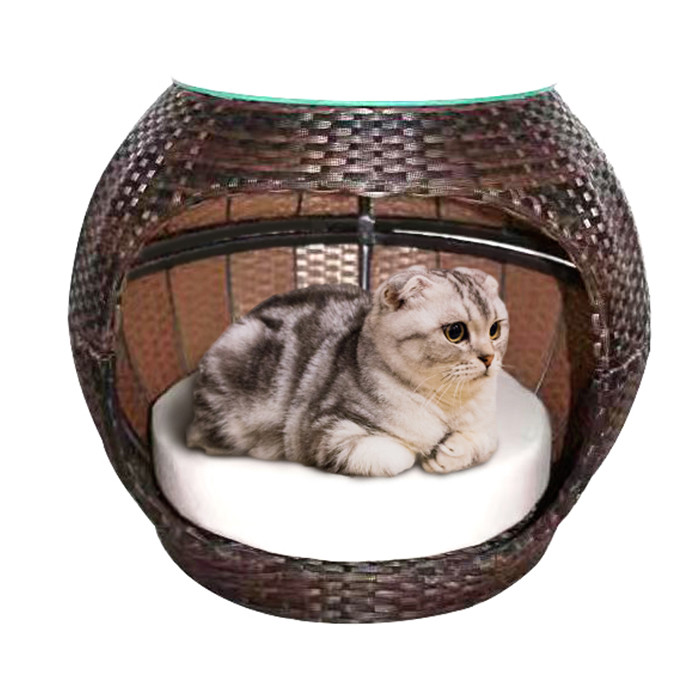 13mm Eco-Friendly Rattan Cat Bed Woven Apple-Shape Dome Cat Cave Cushion Coffee Table Natural Pet Houses Furniture