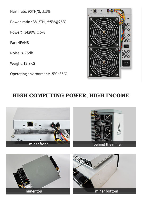 81-90TH/S Canaan Avalon Miner , Dual Cooling Fans Avalon A1246 90t