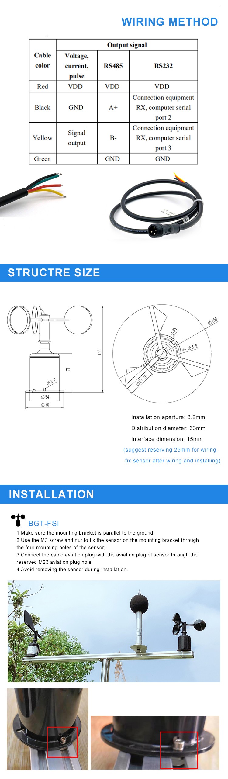 DC5V BGT-FS1 Small Wind Cup Anemometer Zigbee Wind Speed Sensor For Agriculture Weather Station