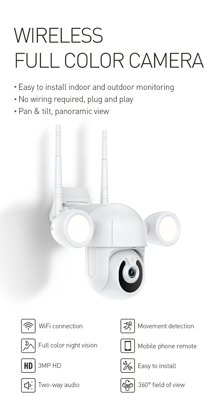 Security Floodlight Speed Dome Camera 1080p 2-way Audio Motion Detection Home Camera With Color Night Vision