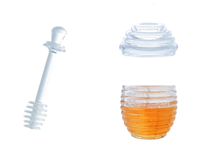 Two Types Transparent Bee Honey Pot and Spoon With Stirring Rod Crystal Mini Honey Jar