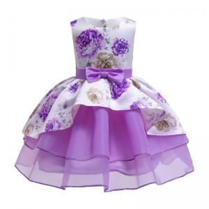 China Hot Sale Toon Purple Girl Dress Bow Belt Printed Mesh Gown Princess Dress Tutu Dresses Invisible Zipper Disfraces Vestid wholesale