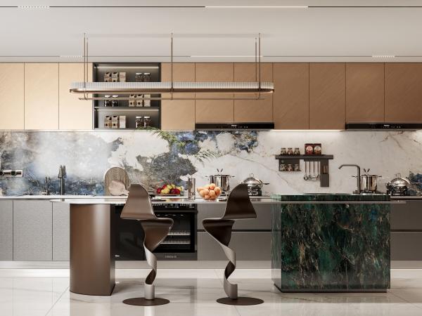 Sophisticated Residential Stainless Steel Kitchen Cabinets With Deep Gray And