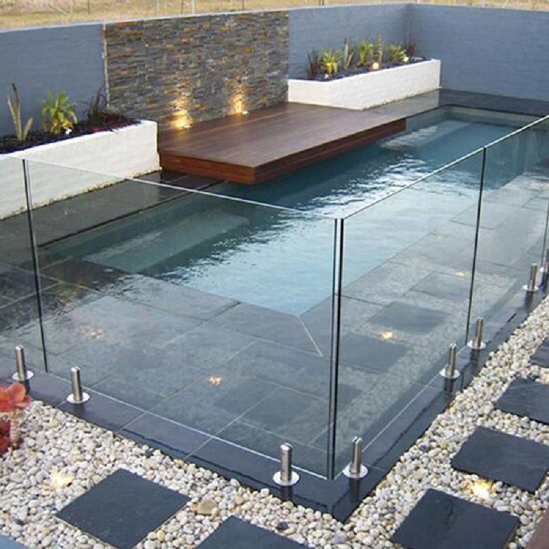 Aluminium Slat Safety glass fence panels , Swimming Pool Glass Fencing For Hotel Balcony