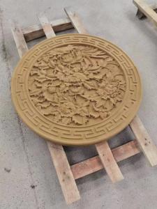 China Exquisite Custom Beige Sandstone Carvings Hand Carved Stone Wall Relief 10mm wholesale