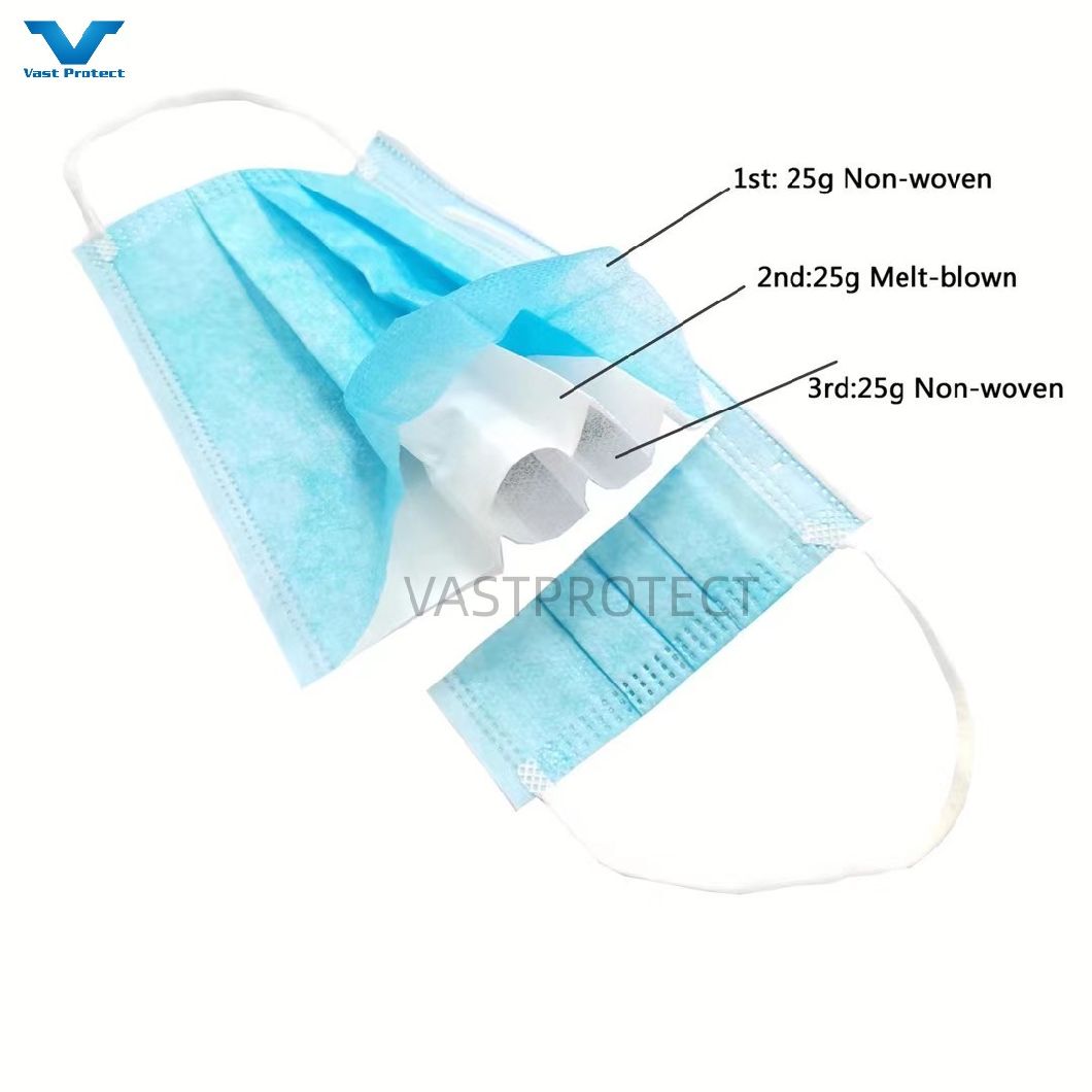 Customized China Factory En14683 3ply Breathable Earloop Adult Face Mask
