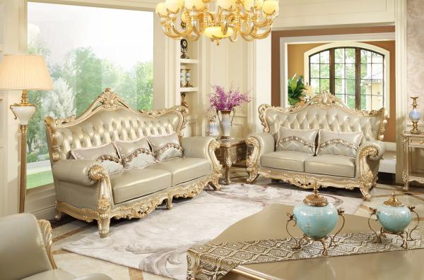 Quality Luxury Living room Furniture European style Leather Sofa set wood flower by Joyful Ever for sale