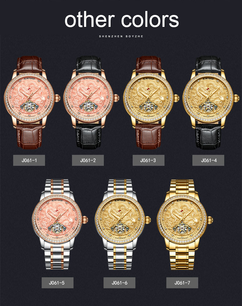 KINYUED watches men wrist Automatic Mechanical Movement stainless steel band custom logo