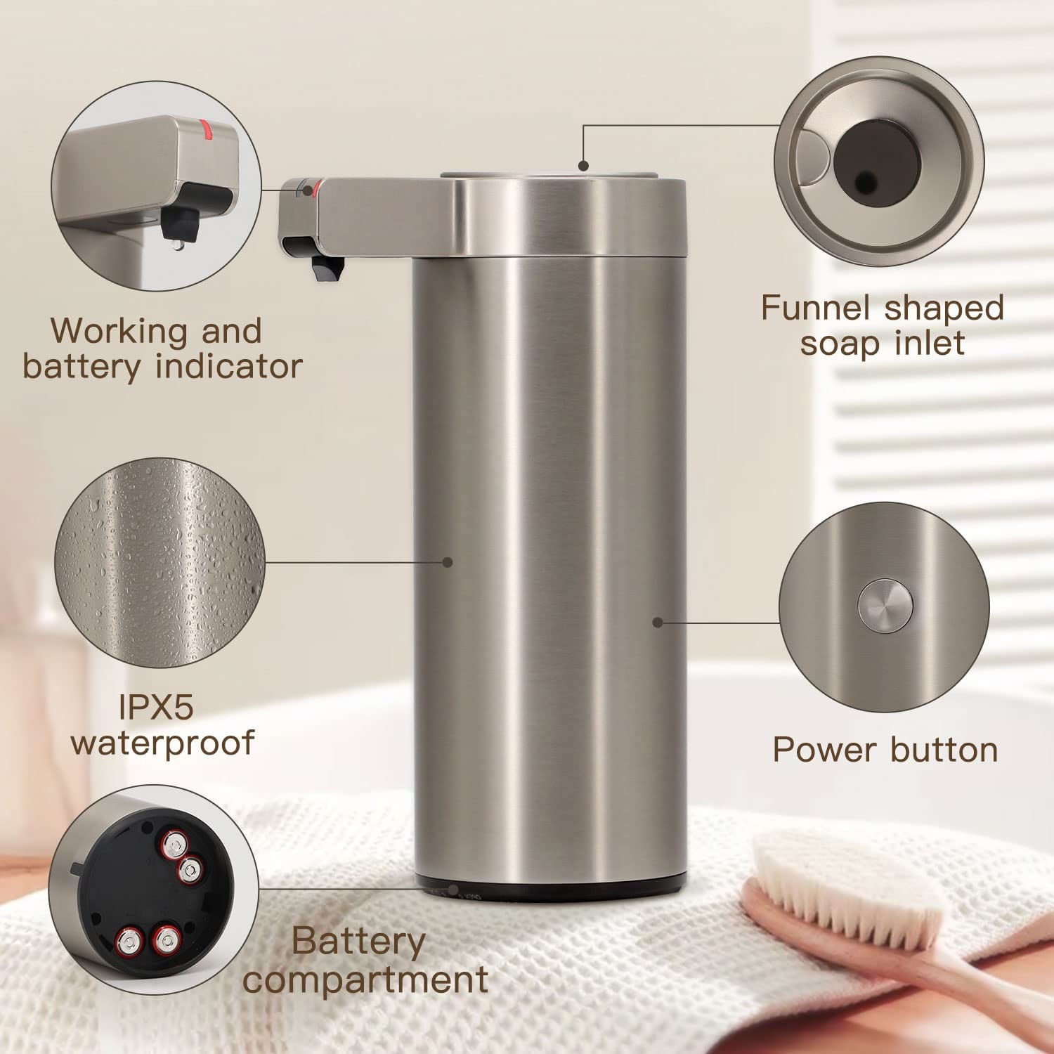 OEM Color Stainless Steel Touchless Hand Sanitizer Dispenser Waterproof FCC