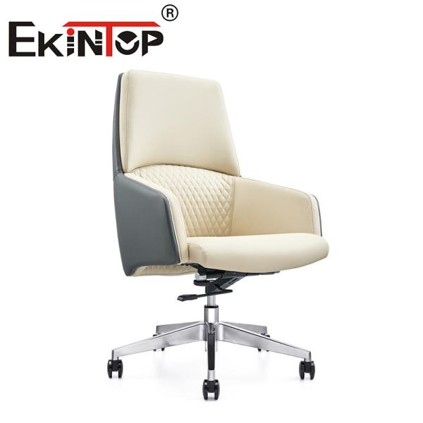 White Leather Chair Manager Swivel Ergonomic Executive Office Chair Cowhide
