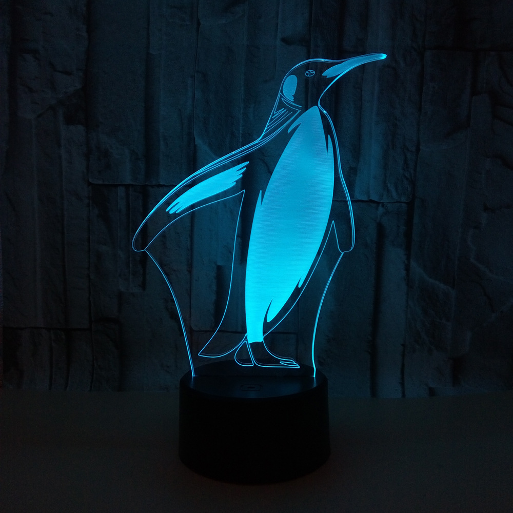 OEM animal picture logo Penguin 3D LED night light Colorful touch remote gift 3D small table lamp