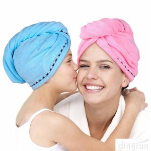 China Super Absorbent Microfiber Hair Towel Wrap Hair Turban Head Wrap with Button on sale