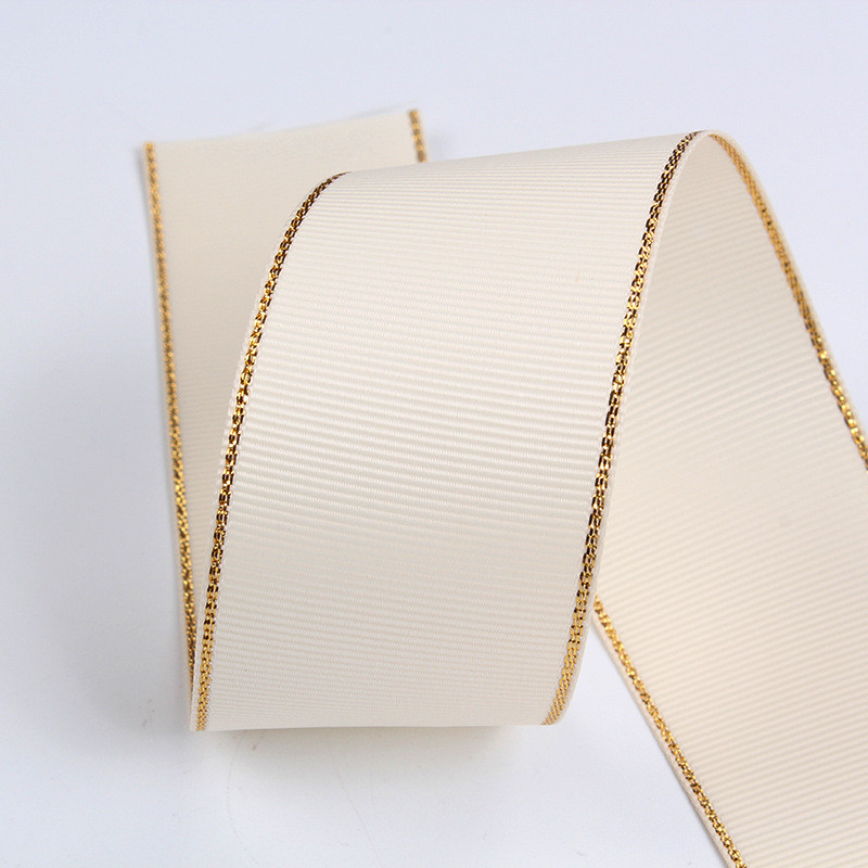 2.5cm Polyester Gold Edge Double Face Grosgrain Ribbon for Christmas Tree and Bag Handles