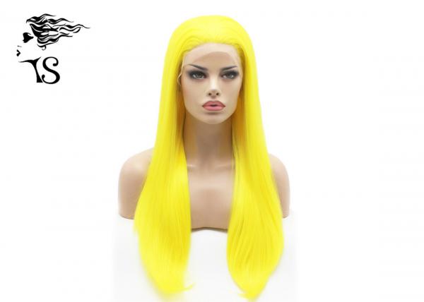 Quality Straight Synthetic Yellow Lace Front Wig For Black / White Women Natural Looking for sale