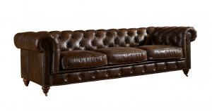 China 5 Star Hotel 3 Seater Chocolate Brown Leather Sofa , Leather Three Seater Settee wholesale