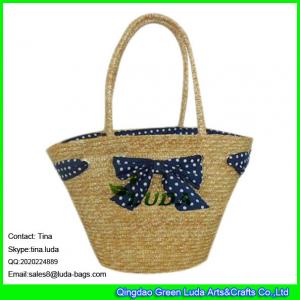 China LUDA woven straw dot bowknot shopping bag fashion straw vinyl beach bags wholesale