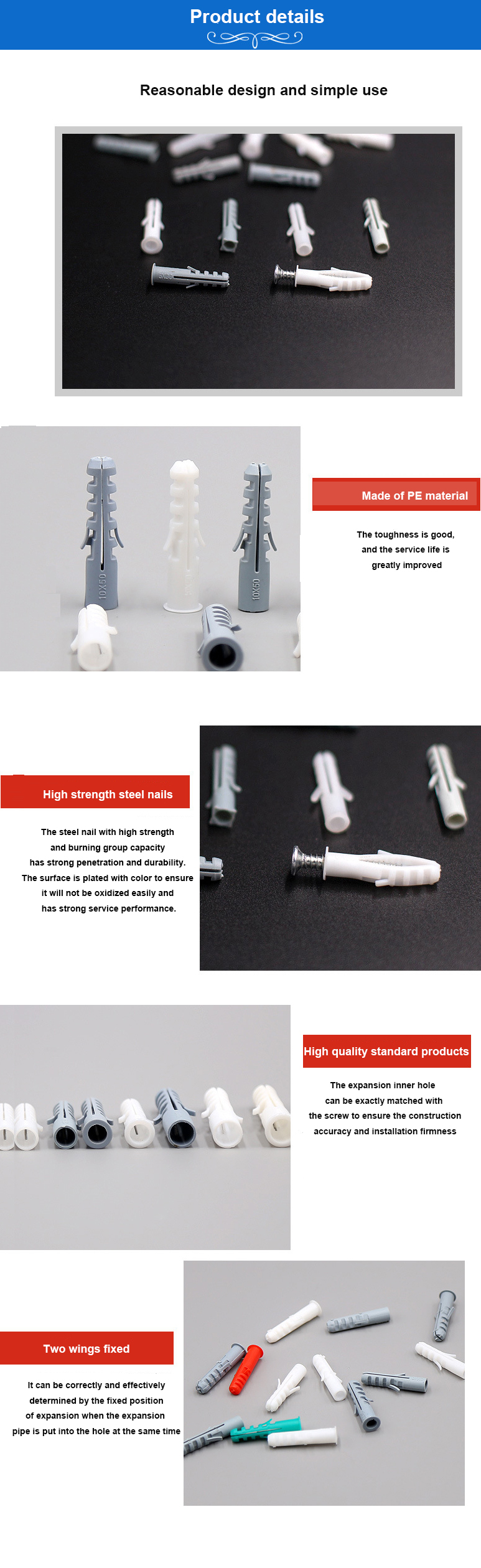 Excellent High quality made in china 5*25 Screws Expansion Wall Plug made of PE material expansion pipe