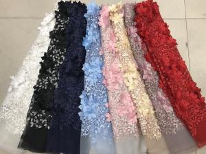 China Polyester 3D Flower Cording Embroidered Lace Beaded Mesh Fabric For Textile wholesale