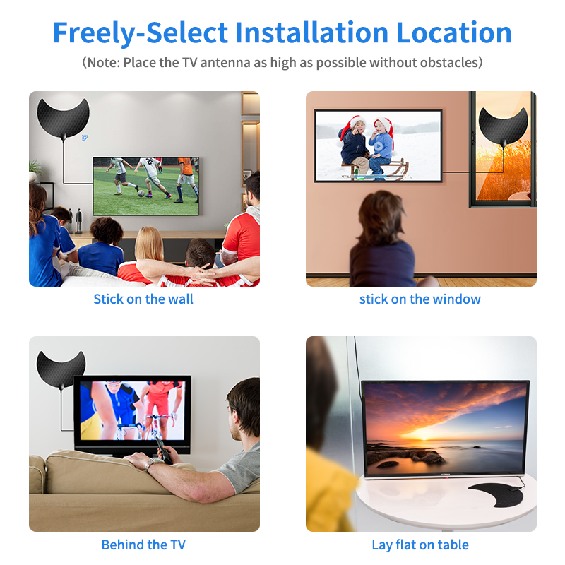 High Definition Black Indoor TV Antenna with VHF174-230 and UHF470-860 Frequency Range