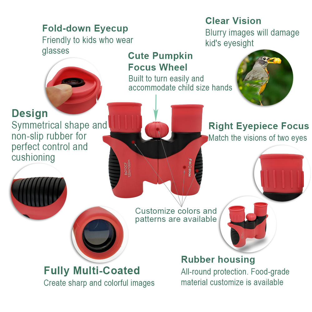 8x21 Compact Shockproof Kids Binoculars Bak4 Waterproof 6x21 Birthday Present