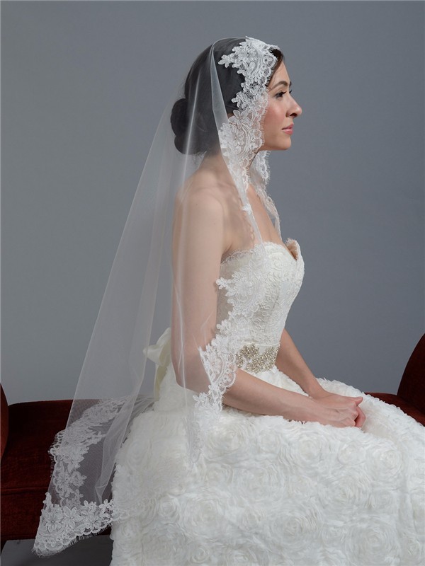 Embroidery Cord lace with Rhinstone Ivory/White Bridal Veil Wedding Accessories