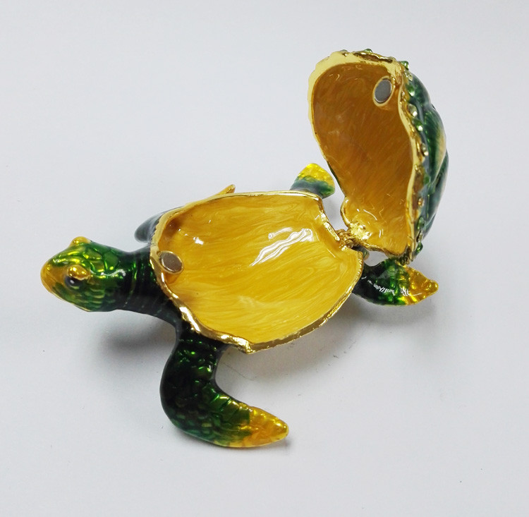 Lovely turtle metal alloy trinket box pewter jeweled turtle enameled trinket box