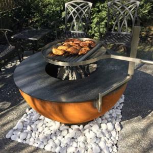 China Outdoor Round Rusty Barbecue Fire Bowl Corten Steel Camping Fire Pit Grill wholesale