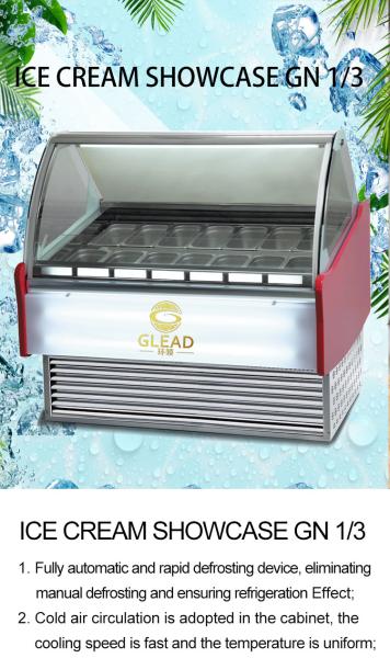 2200W 6PAN PCS Industrial Refrigeration Ice Cream Showcase for -18~-22C