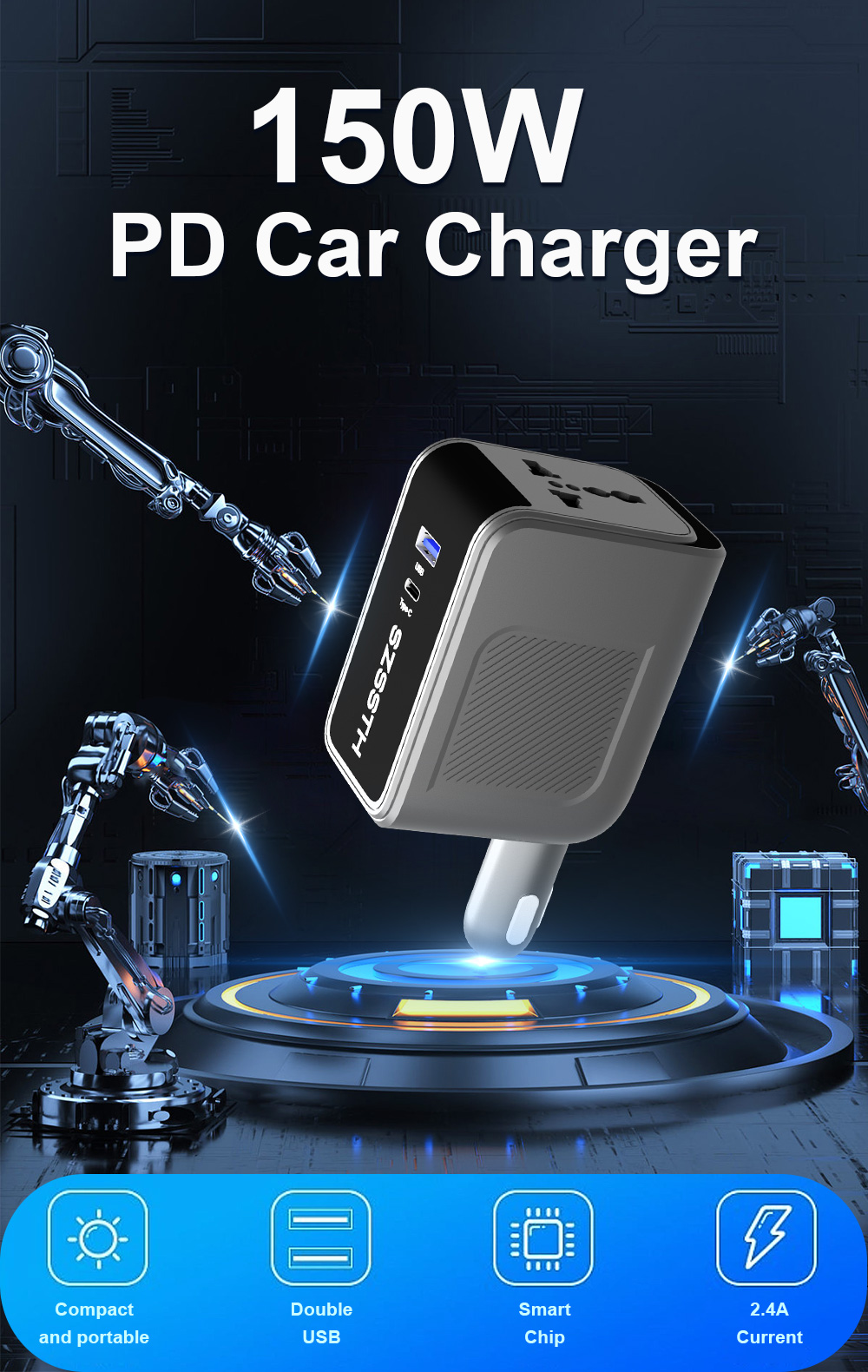 60*30*120MM Portable 150W 12v 220v Ac to Dc Modified Sine Wave Small Mini Car Plug Charger Power Inverter with Usb Type C