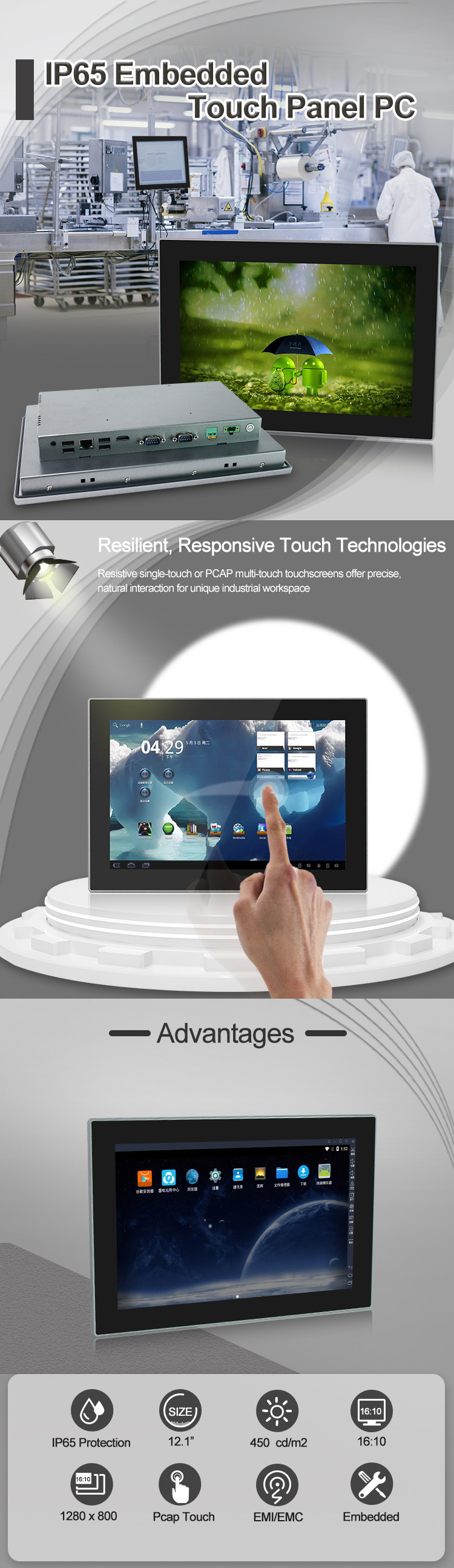 Aluminum Alloy 12 Inch Android Touch Panel PC 2G DDR3 Memory