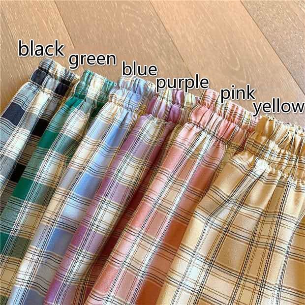 Plaid Loose Straight Leg Womens High Waisted Casual Pants