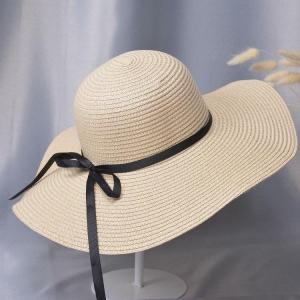China New Summer Wide Brim Straw Hat Sun Bow Floppy Straw Hat Women Beach Straw Hat Vacation on sale